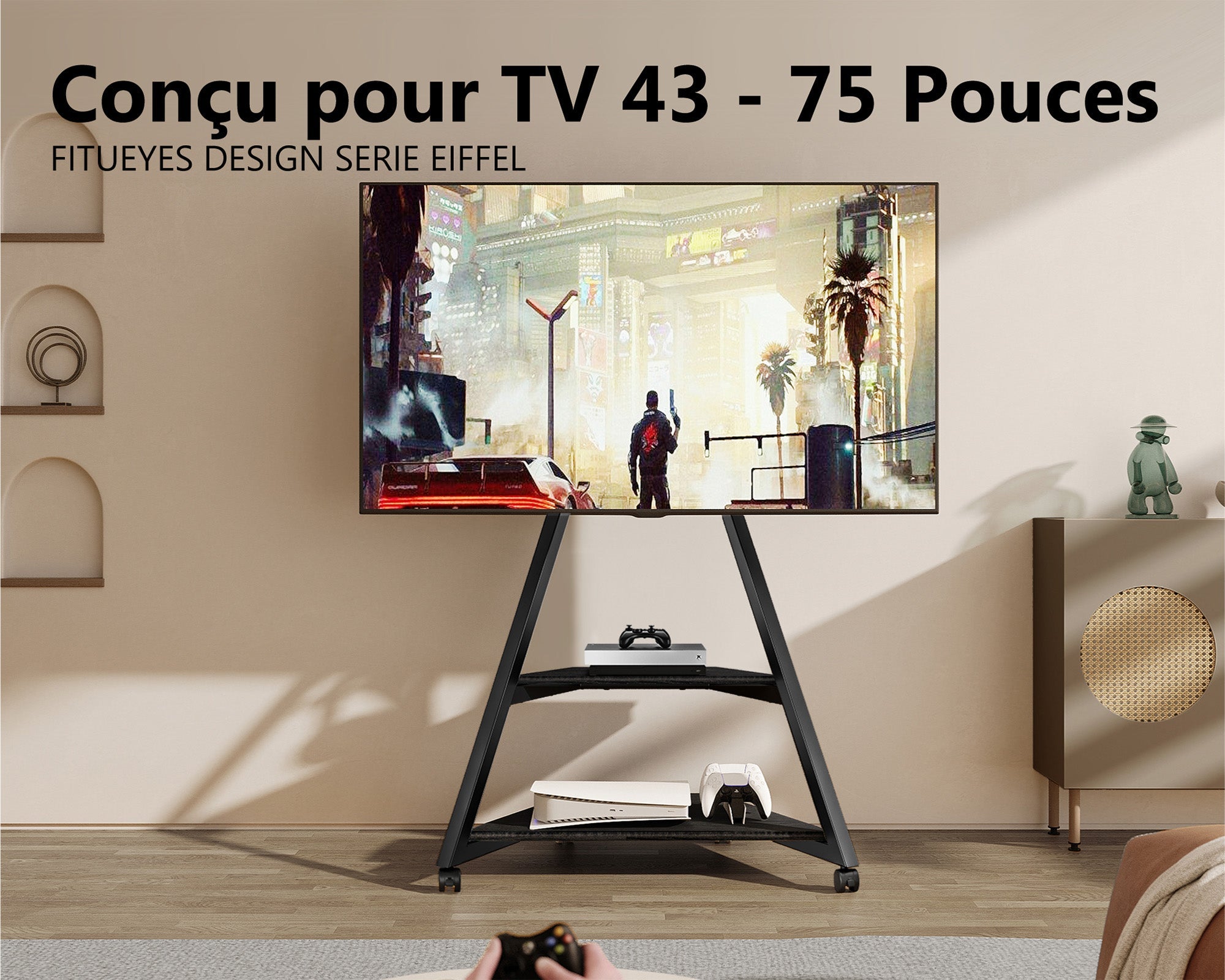 Meuble TV Roulettes - Support TV sur Pied pour Écrans de 32-80 Pouces -  Hauteur Réglable 140