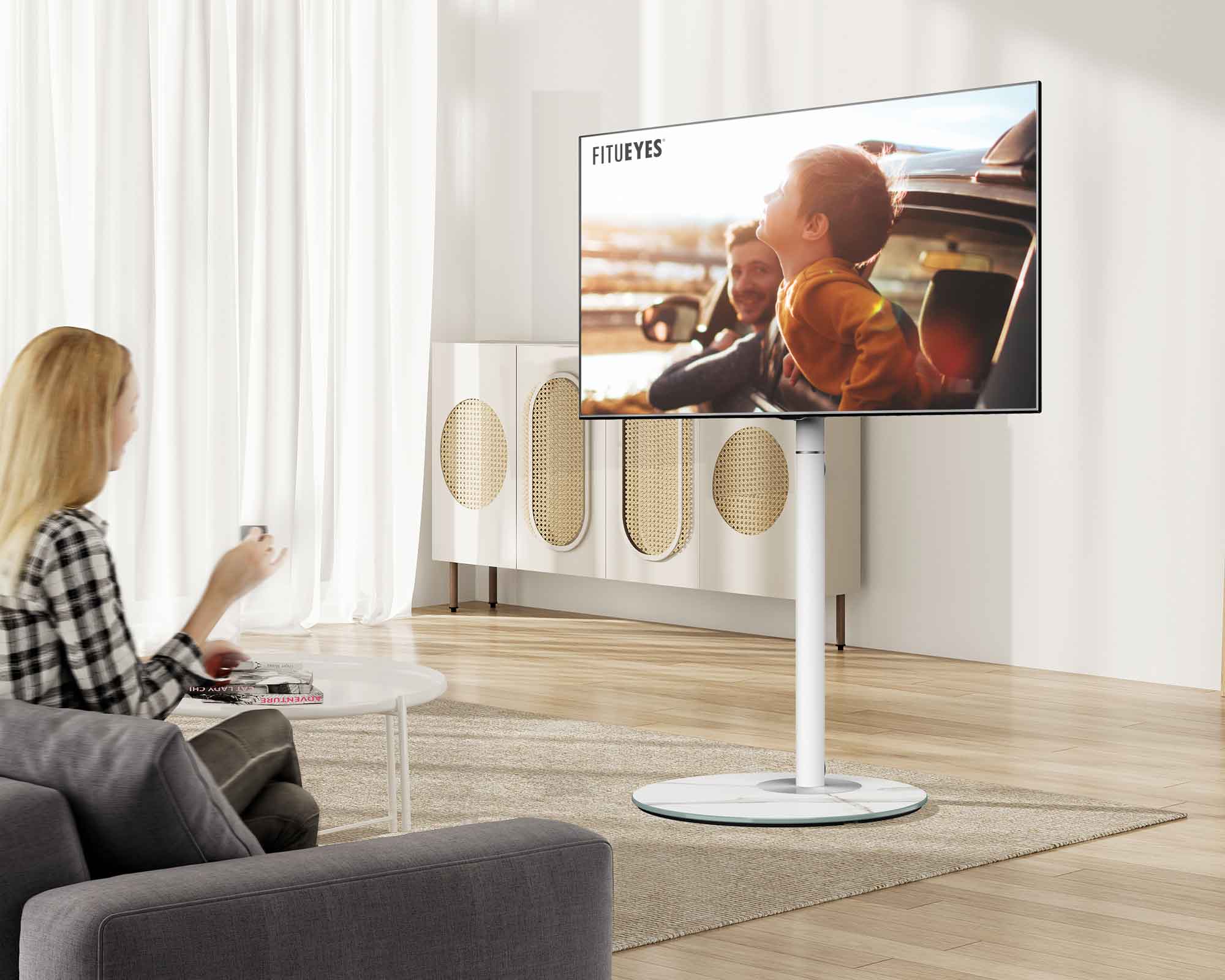 FITUEYES Meuble TV Industriel avec Support TV Hauteur Réglable sur 6  Niveaux VESA Max. 400x400mm Fait